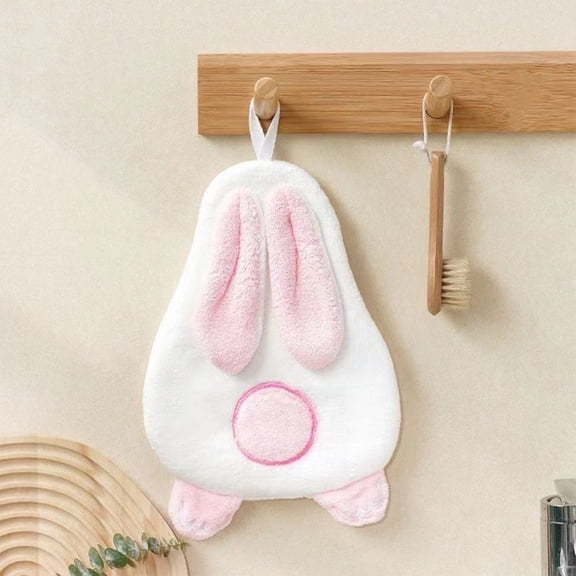 CuiLiyq Cute Rabbits Shape Hand Towel With Hanging Loop, 1 Pcs Easter Cartoon Animal Hand Towel, Coral Velvet Handkerchief, Absorbent Hanging Towel Kitchen Bathroom Dishcloths Rag, White