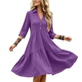 thumbnail image 5 of Ayolanni Solid Dresses for Women 3/4 Sleeve V-Neck A-Line Maxi Dress Wedding Guest Plain Party Button Down Long Dress Purple L, 5 of 6