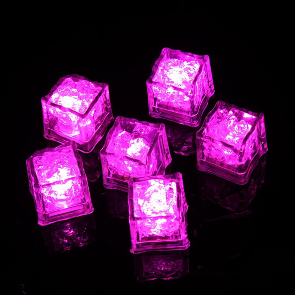 12X LED Flashing Ice Cube Glowing in Water Reuseable Light UP Ice Cubes