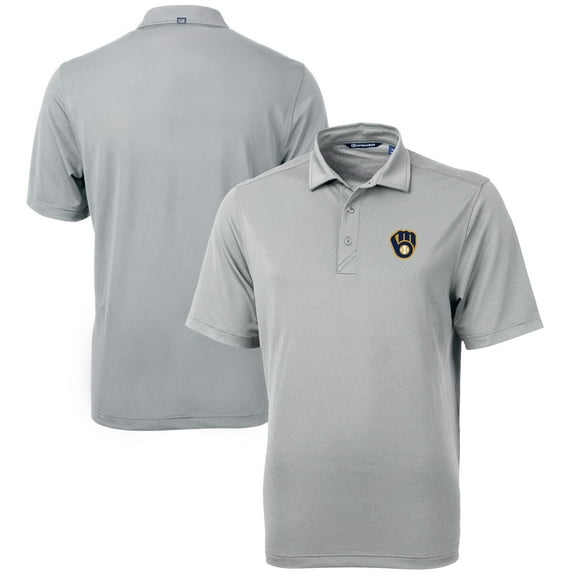 Men's Cutter & Buck  Pewter Milwaukee Brewers Big & Tall Virtue Eco Pique Recycled Polo