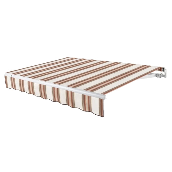 AWNTECH 18x10 Maui Left Motor Patio Retractable Awning Outdoor Canopy Sun Shade Without Aluminum Protective Hood, Brown and Terra Stripe