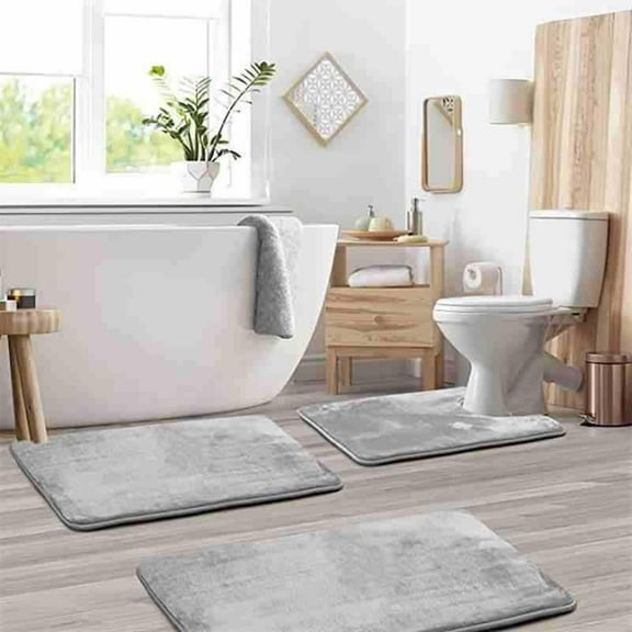 HomeDM Bathroom Rugs, 3 Pieces Memory Foam Soft Absorbent Bath Mat, U-Shaped Toilet Rug, Non-Slip Machine Washable Carpet, Toilet Bath Mat Home Decor Accessories