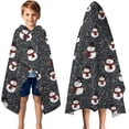 thumbnail image 3 of Black Christmas Snowman Pattern Hooded Bath Towel，50"x30" for Ages 3 To 12 Kids, Quick Dry Lightweight Soft Microfiber Hood Beach Towel Cover Up for Kids, 3 of 7