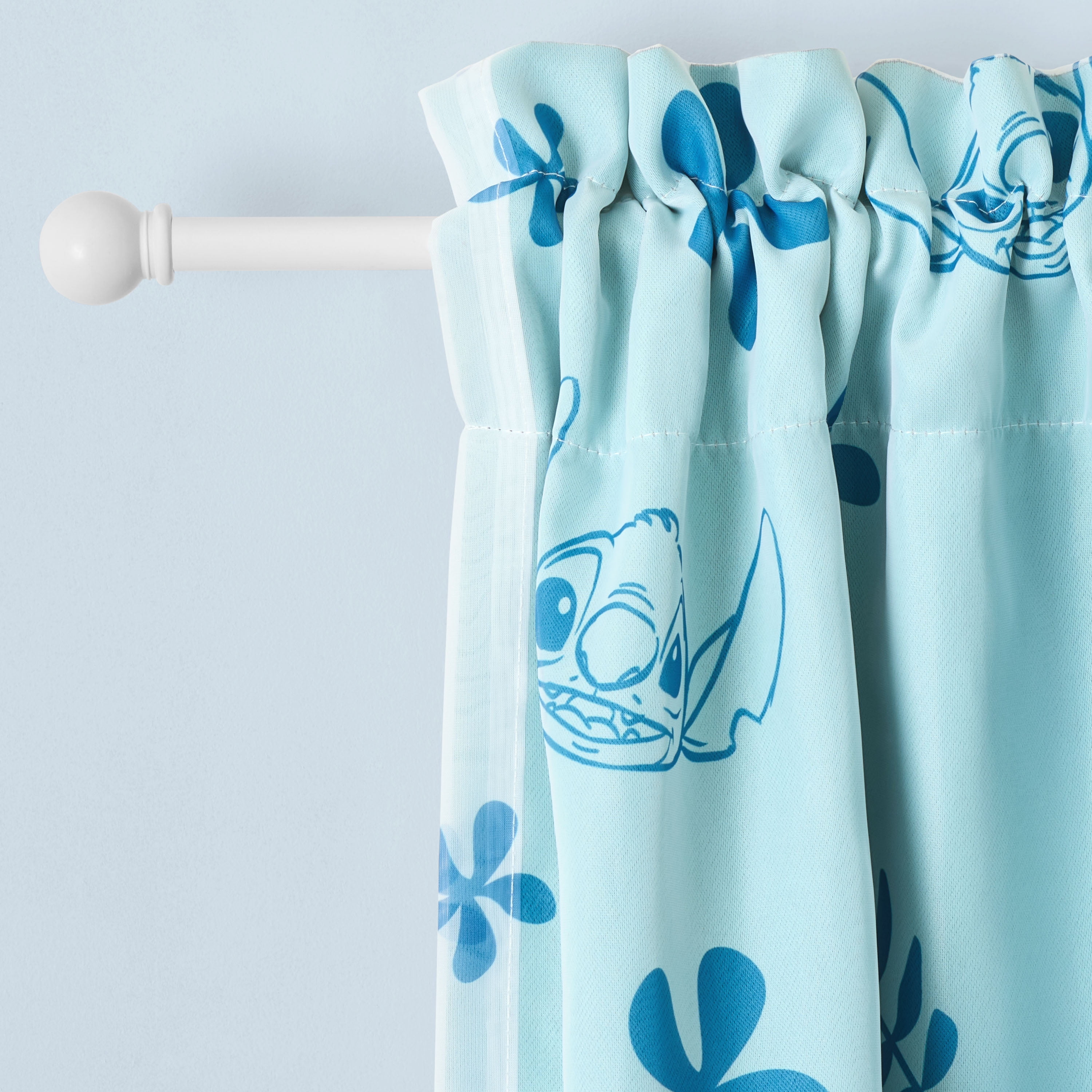 Stitch Tropical Kids Sheer and Blackout Drape, 38" x 84", Blue, Disney, Age 3+