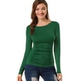 thumbnail image 1 of Blusa Acanalada Allegra K de Manga larga con cuello Redondo para Mujer Verde oscuro M, 1 of 6