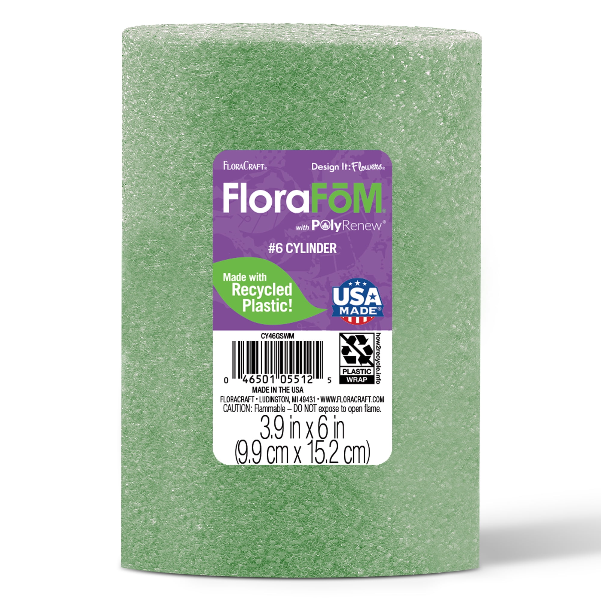 FloraCraft FloraFōM Cylinder 3.9 inch x 6 inch Green Floral