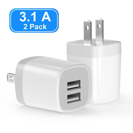 2-Pack USB Wall Charger, Vogek 3.1A Dual Port USB Wall Charger Universal Power Adapter for Cell Phone, MP3, Bluetooth Speaker Headset and More