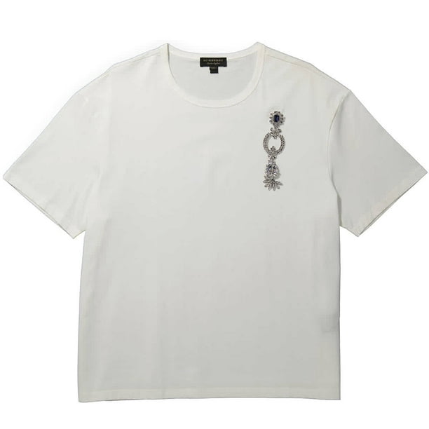 Burberry Crystal Brooch Boyfriend Fit T-shirt In Optic White, Brand Size  Medium 