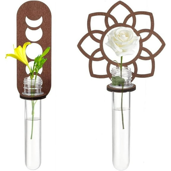 2 Sets Plant Propagation Station Moon Phase Wall Hanging Terrarium Planter with Glass Tube Flower Shape Wall Plant Holder for Propagate Hydroponics Air Plants Wall Plants Dried Flower