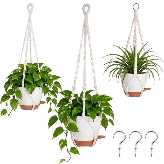 FOUKUS 3 Pack Hanging Planter Plant Hanger: Hanging Planters for Indoor Plants with Self-Watering Reservoir and 3 Macrame Lengths, Plant Basket Set for Window, Balcony and Porch Decor