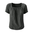 thumbnail image 5 of Lenpel Linen Tops for Women Cotton Square Neck Pleated Solid Color Loose T-Shirts Summer Casual Tunic Blouses, 5 of 5