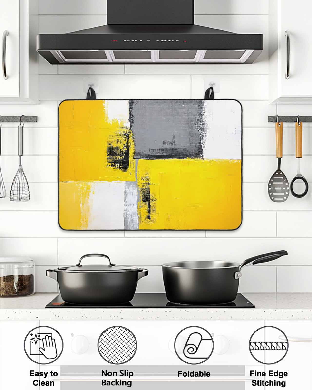 Stove Top Covers for Electric Stove, Oil Painting Yellow Grey Glass Stovetop Cover Protector, Abstract Modern Street Grunge Art Induction Cooktop Protector Oven Mat for Kitchen Countertop 24"x21"