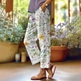 thumbnail image 2 of Linen Pants For Women, Botanical Floral Patchwork Pants, Loose Pocket Design Casual Fashion Daily Bottoms, 2 of 3