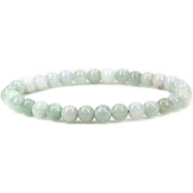 Angelstones Bracelet Extensible Unisexe en Perles Rondes de 6 mm en Jade Vert Naturel et Blanc 7 Pouces