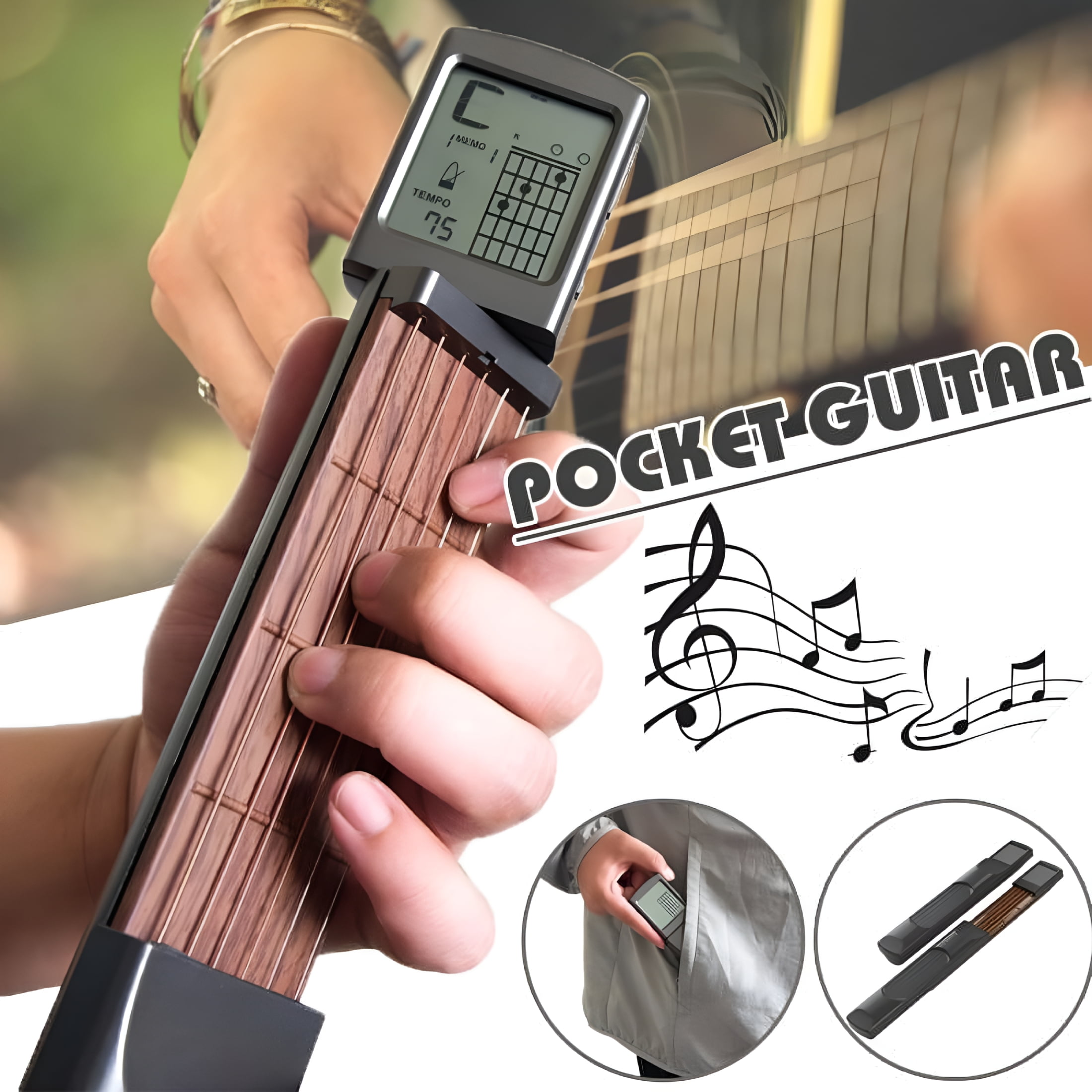 BESTSKY Portable Guitar Practice Tool, Pocket Guitar Chord Exerciser Solo Six Guitar With Screen Display Exerciser