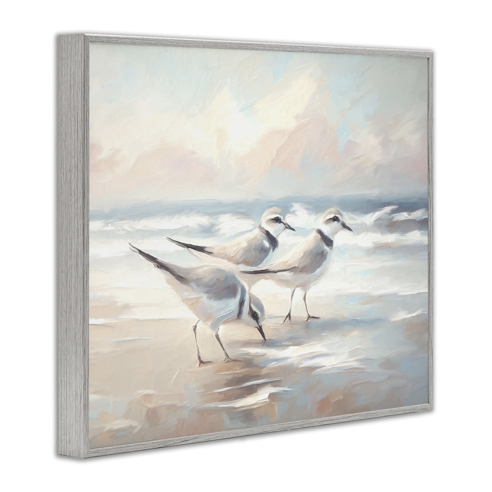 Stupell Industries Bay with Beach Birds Coastal Painting Gray Framed Art Print Wall Art, 14 x 11