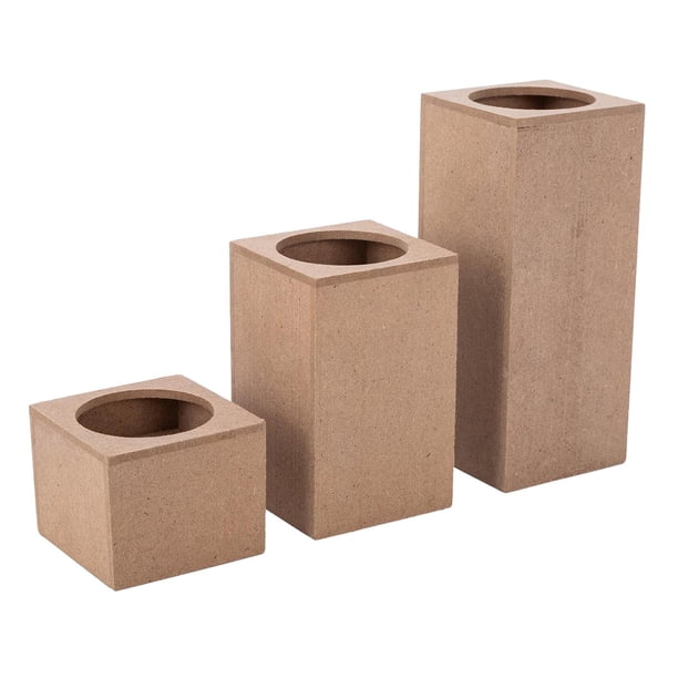Juego de 3 portavelas con orificio cuadrado y orificio redondo para tu decoración. Ideal para decorar. Agujero circular