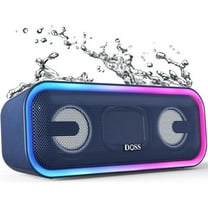 DOSS Blue Wireless Bluetooth Speaker, 15Hrs Long Playtime, 24W Impressive Sound with Booming Bass, IPX6 Waterproof, Wireless Stereo Pairing, Mixed Colors Lights, 66 FT Connectivity
