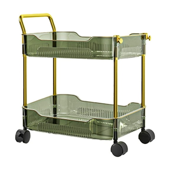 Two Tier Transparent Rolling Cart with Wheels A Practical Cart with Handles and Locking Swivel Casters Suitable for Storage In The Kitchen Office and Bedroom