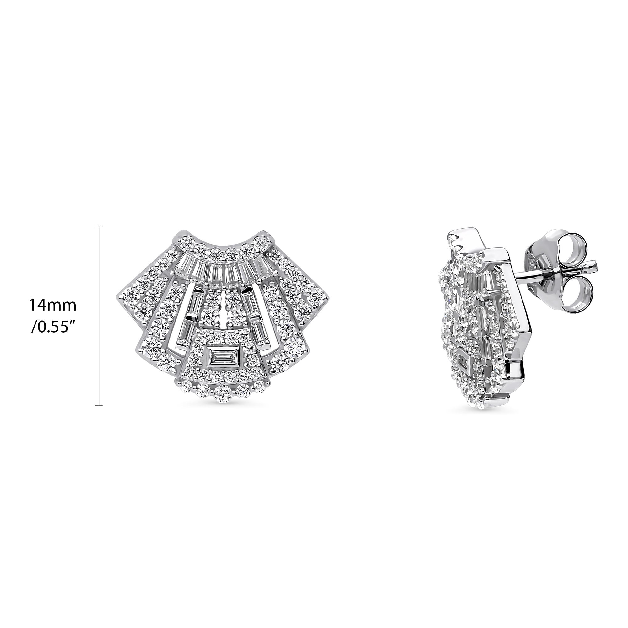 BERRICLE Sterling Silver Vintage Inspired Art Deco Cubic Zirconia CZ Fashion Stud Earrings for Women, Rhodium Plated, Clear