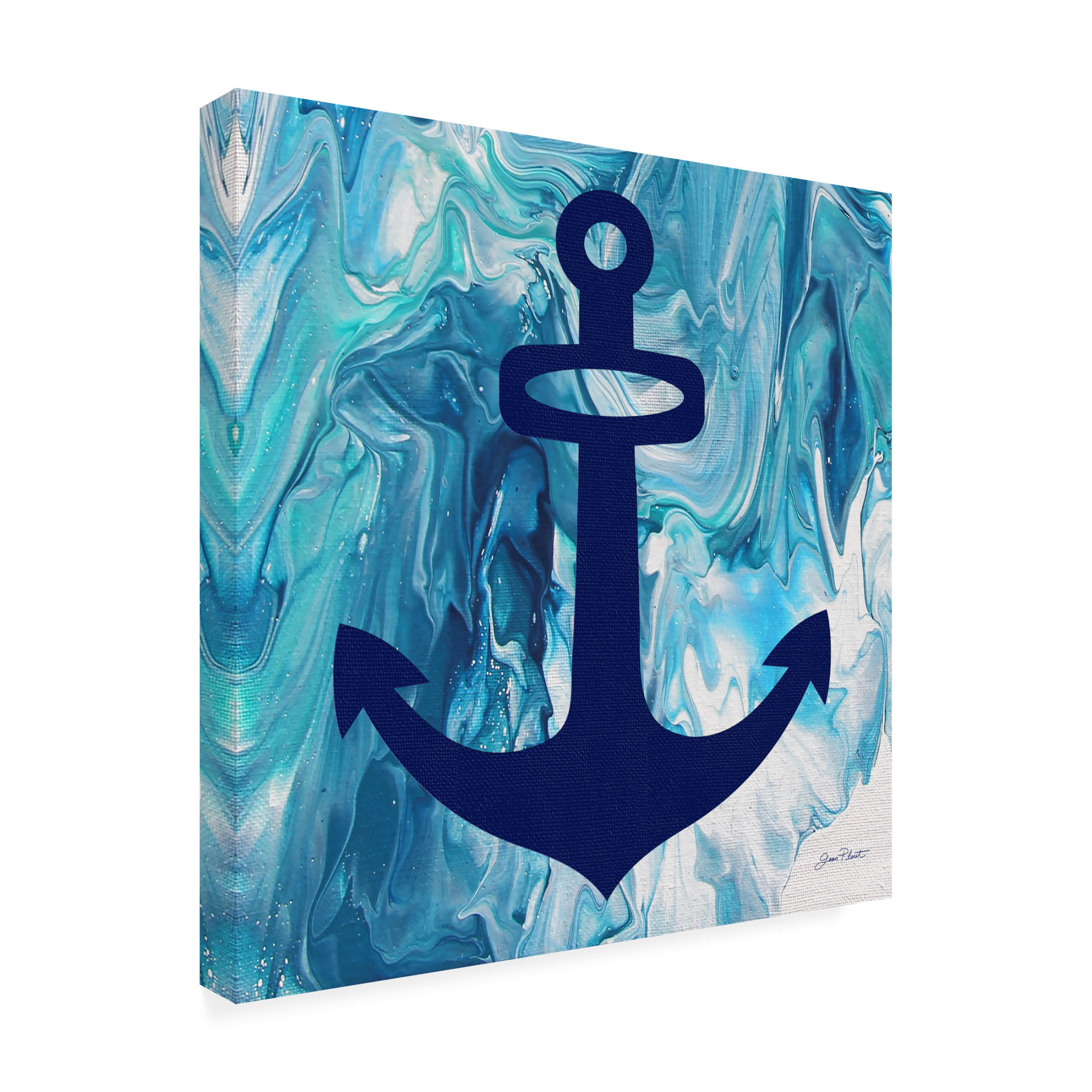 Canvas Wall Art - Jean Plout 'Abstract Ocean C' Wall Art for Living Room, Bedroom, or Office Décor by Trademark Fine Art - 14 x 14 Inches