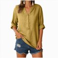 thumbnail image 6 of Paguaki Womens Tops V Neck Mid Length Sleeve Top Summer Top for Women Dressy Casual Solid Color Casual Blouse Shirt Top, 6 of 7