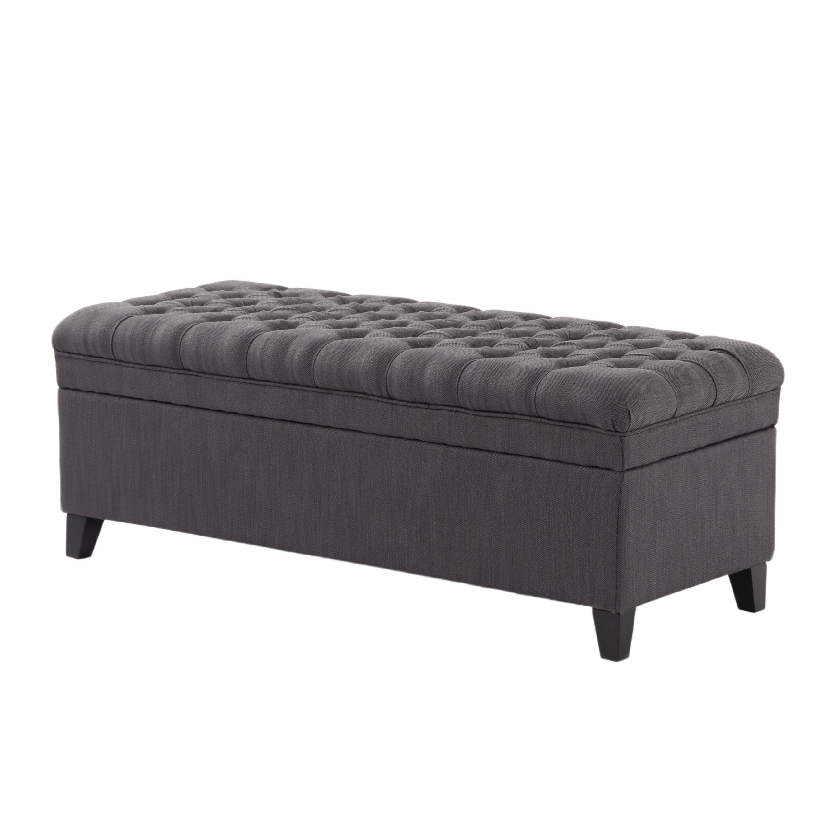 BSHTI 49.41" Flip Top Storage Bench with Tufted Seat – Solid Wood Frame, Hidden Storage Compartment, High-Density Foam, Tapered Legs – For Entryway, Bedroom, Living Room,Dark Grey