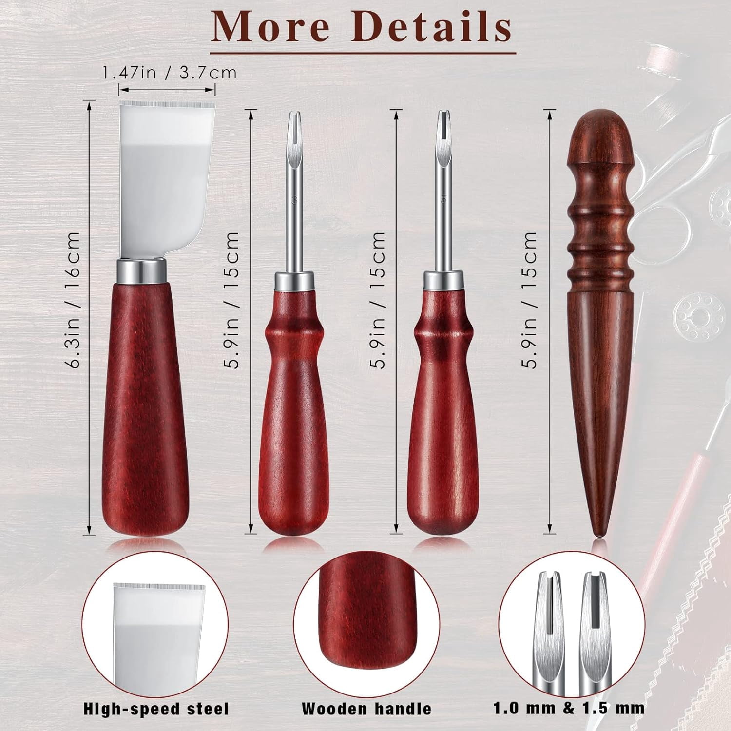 8 Pieces Leather Knife Set, Including Leather Edge Beveler Groover, Cutter Wood Leathercraft Edge Slicker Burnisher Crafting Tools Skiving Knife Leathercraft Accessories