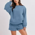 thumbnail image 6 of Oversized Sweat Shorts Sets Women Crew Neck Long Sleeve Pullover Sweatshirts Elastic Waist Shorts Matching Sets 2 Piece Outfits Sweatsuits Women’s Solid Tracksuit Blue, 6 of 9
