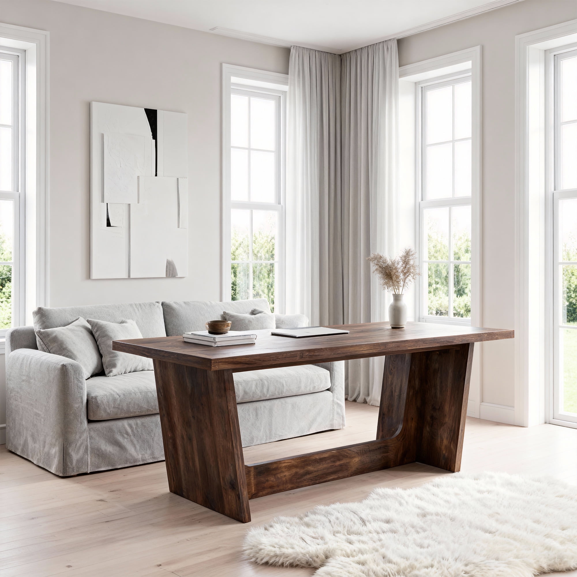 KIOOTTO 71" Solid Wood Executive Desk, Heavy Duty Pedestal Computer Table for Home Office, Rustic Brown