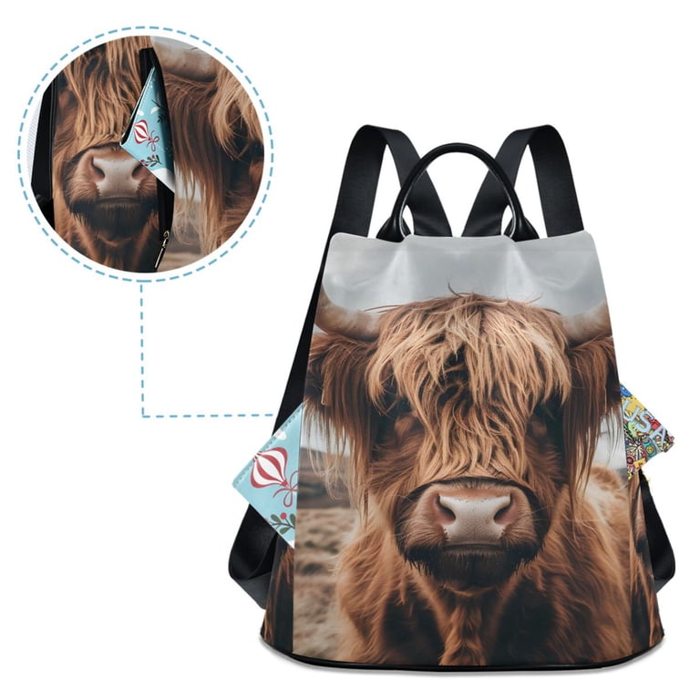Polyester Mini Backpack Purse with Cow Print, Daypack for Women Animal Print Backpack Womens Mini Backpacks, Lightweight  main image 3