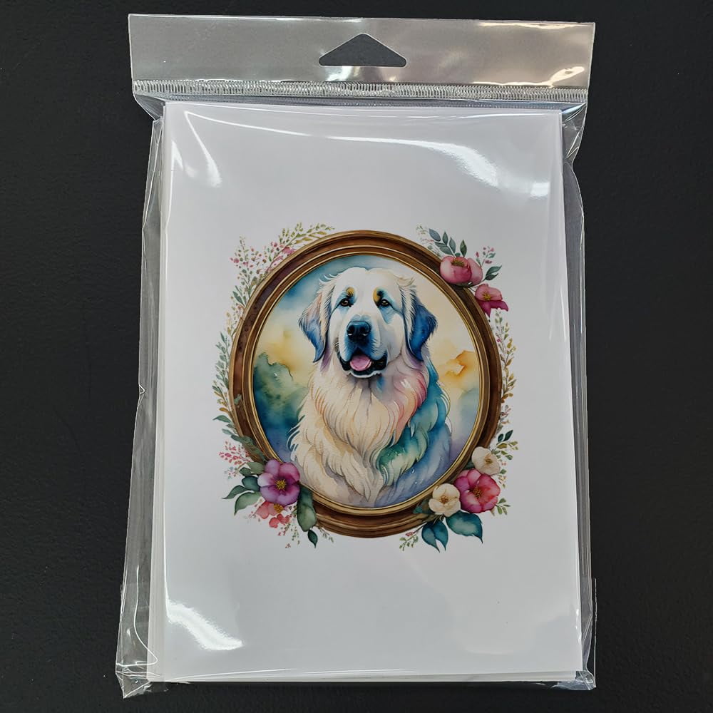 Great Pyrenees and Flowers Greeting Cards and Envelopes Pack of 8 7 in x 5 in