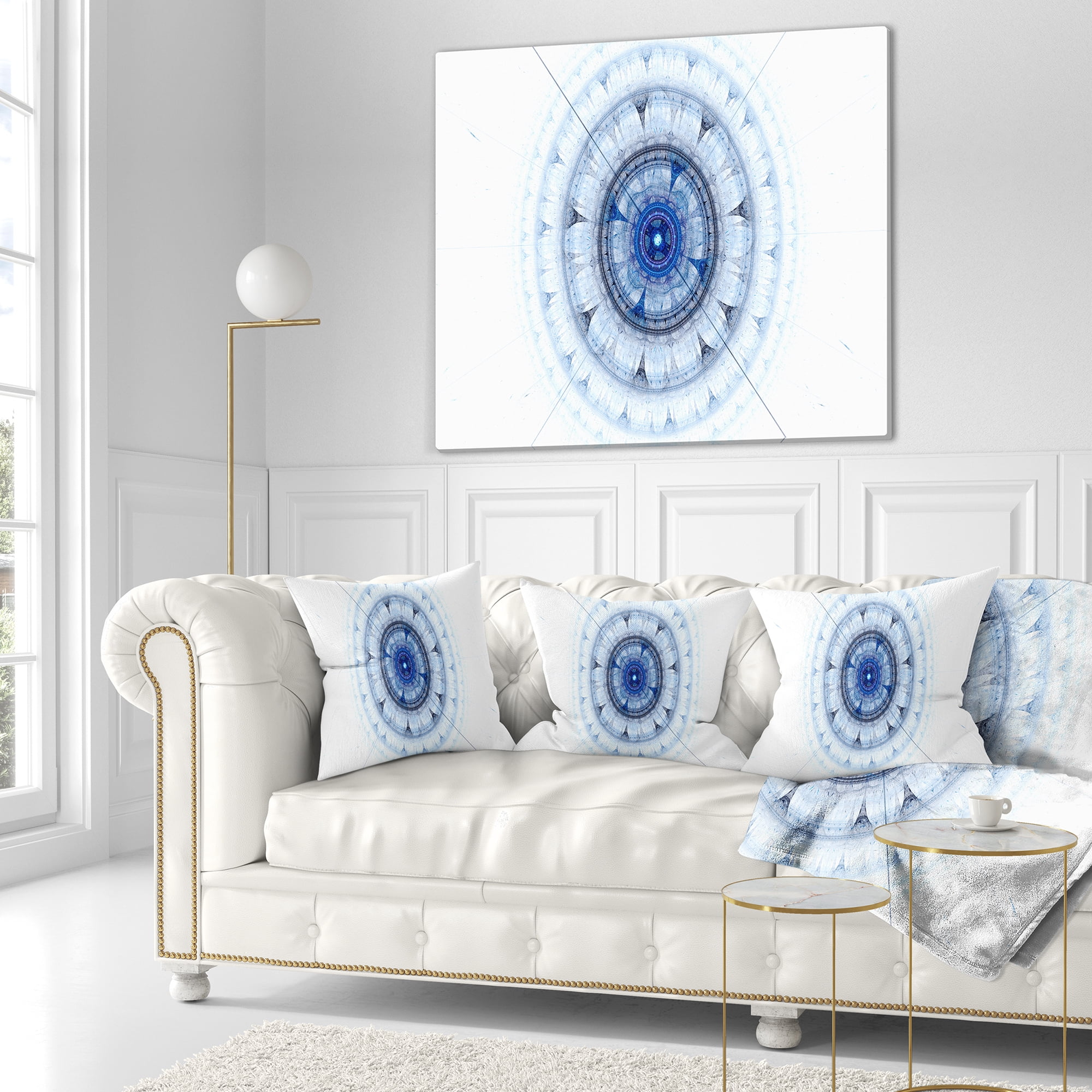 Designart Cabalistic Blue Fractal Sphere - Abstract Throw Pillow - 16x16