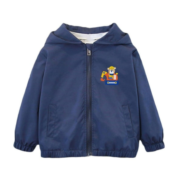 Eltusu Boys Jackets, Waterproof Windproof Full Zip Hooded Outerwear with Pockets Dark Blue Size 6-7 T