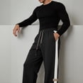 thumbnail image 6 of YLSDY Men's Side Stripe Wide Leg Pants, Elastic Waist Drawstring, Loose Fit Trendy Casual Daily Trousers Black XXXXL, 6 of 8