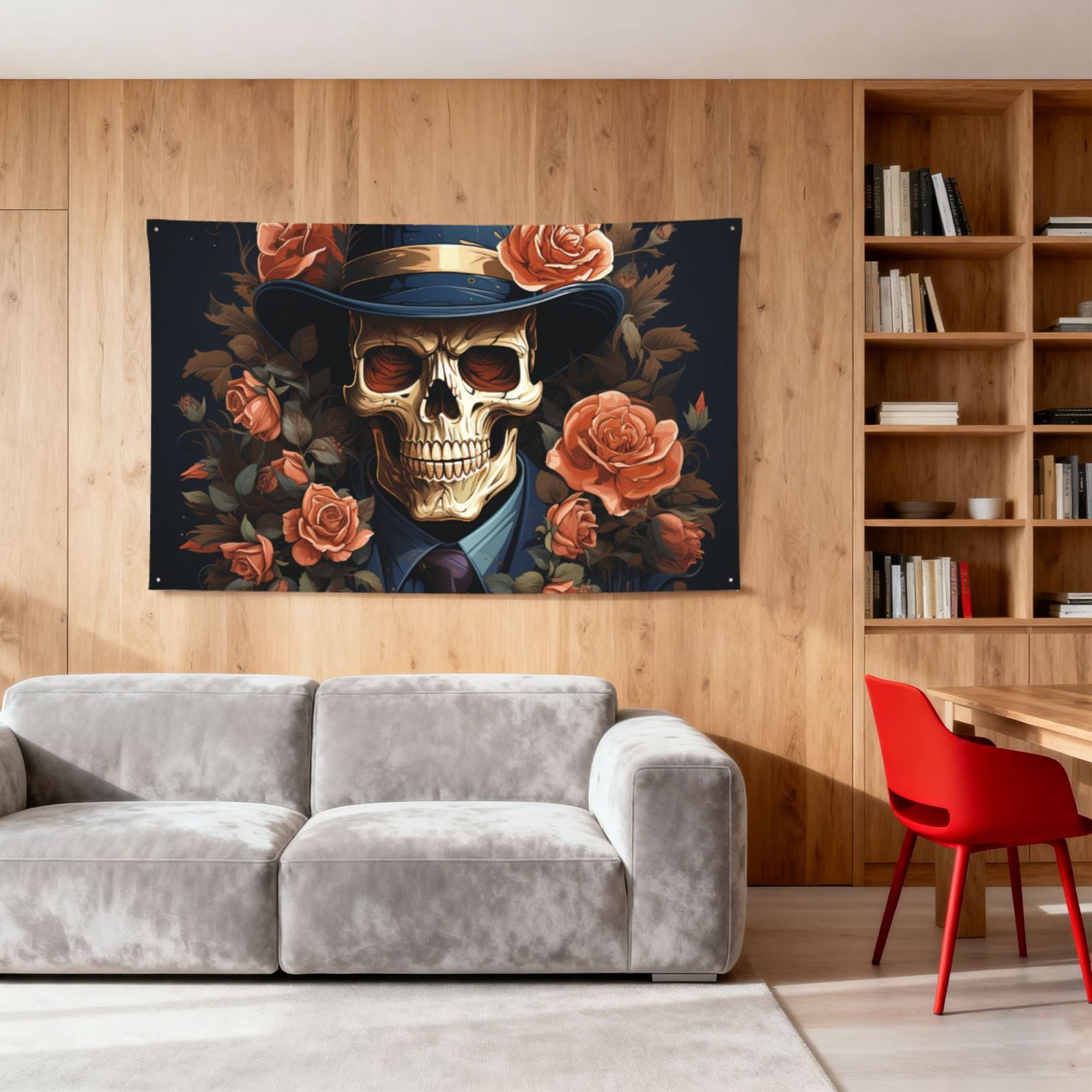 Gangster Death Skull Gothic Art Four Hole Decorated Banner Flag for Garden Yard Home Decoration Indoor Outdoor 4x6 Ft