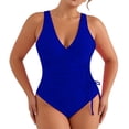thumbnail image 5 of PNTUTB 2026 Summer Swimwear for Women Bathing Suit Solid-Color V-Neck Spaghetti-Strap Tummy-Tucking One-Piece Swimsuit with Side Waist Drawstrings, 5 of 6