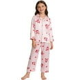 thumbnail image 4 of Teen Silk Pajamas for Girls Valentines Day Pjs Long Sleeve Bow Print Button Down Shirt Pajama Sets for Girls 13-14 Years, 4 of 9