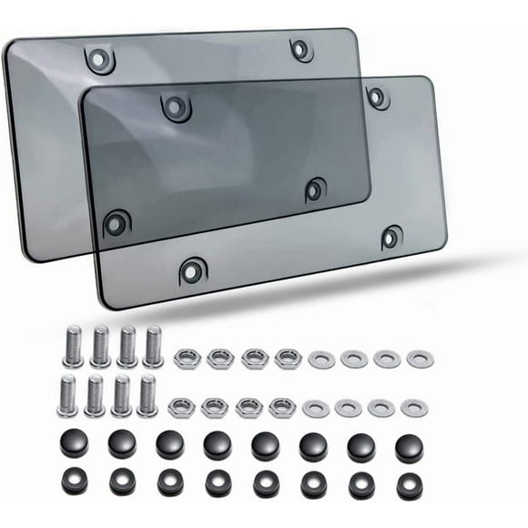 Car License Plate Frame, 2PCS Tinted Watarproof Front and Rear License Plate Cover/Holder with Stainless Screws Caps Set Universal for Cars, SUVs, Vans, Automotive Accessories for Men Women