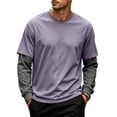 thumbnail image 3 of GrmtClth Mens Shirts Fake 2-Piece Layered Crew Neck Pullover Tops Contrast Long Sleeve Lightweight Walking Hiking Shirts Light Purple 3XL, 3 of 7