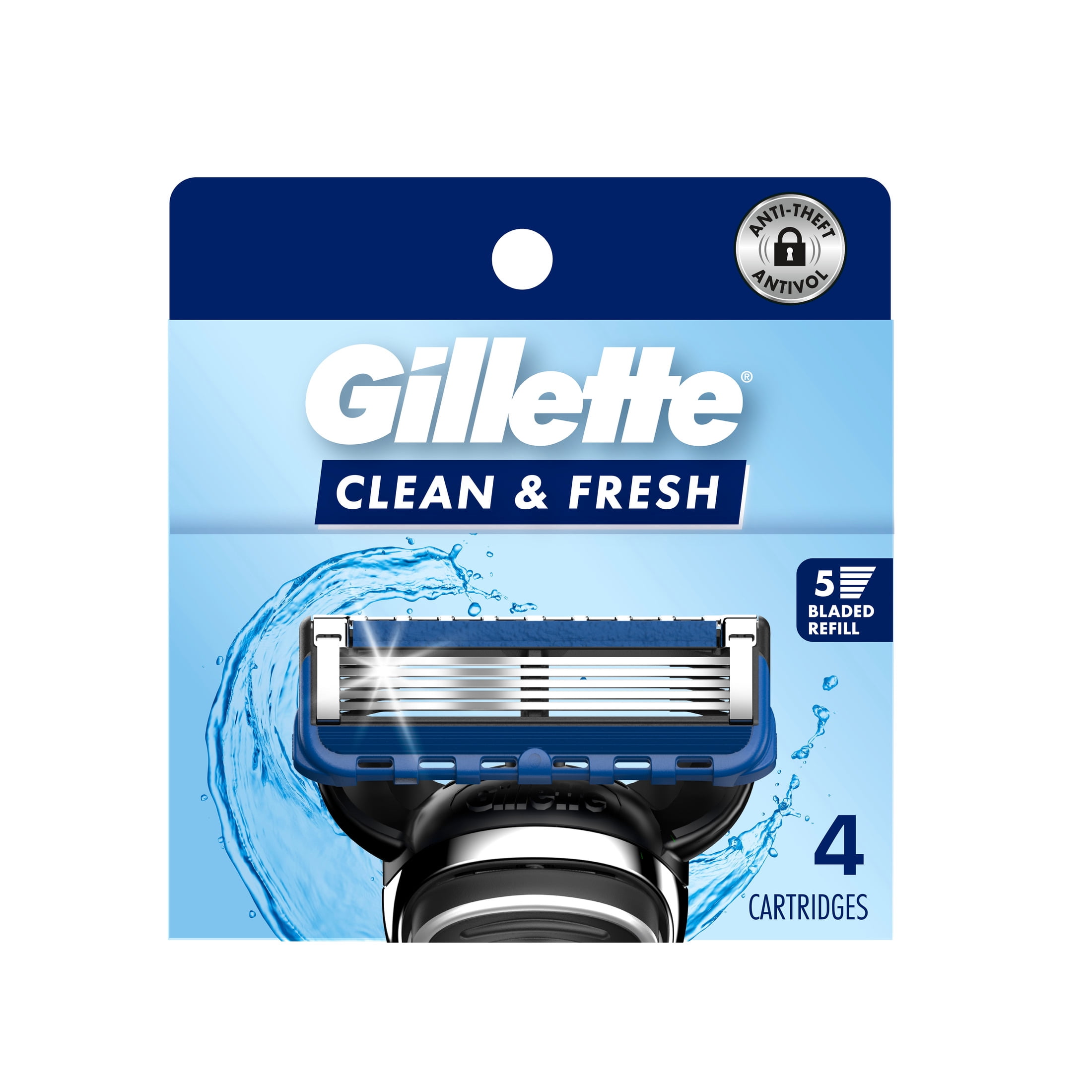 Gillette Men's Razor Refills, Clean & Fresh, with 4 Easy-Rinse Blades
