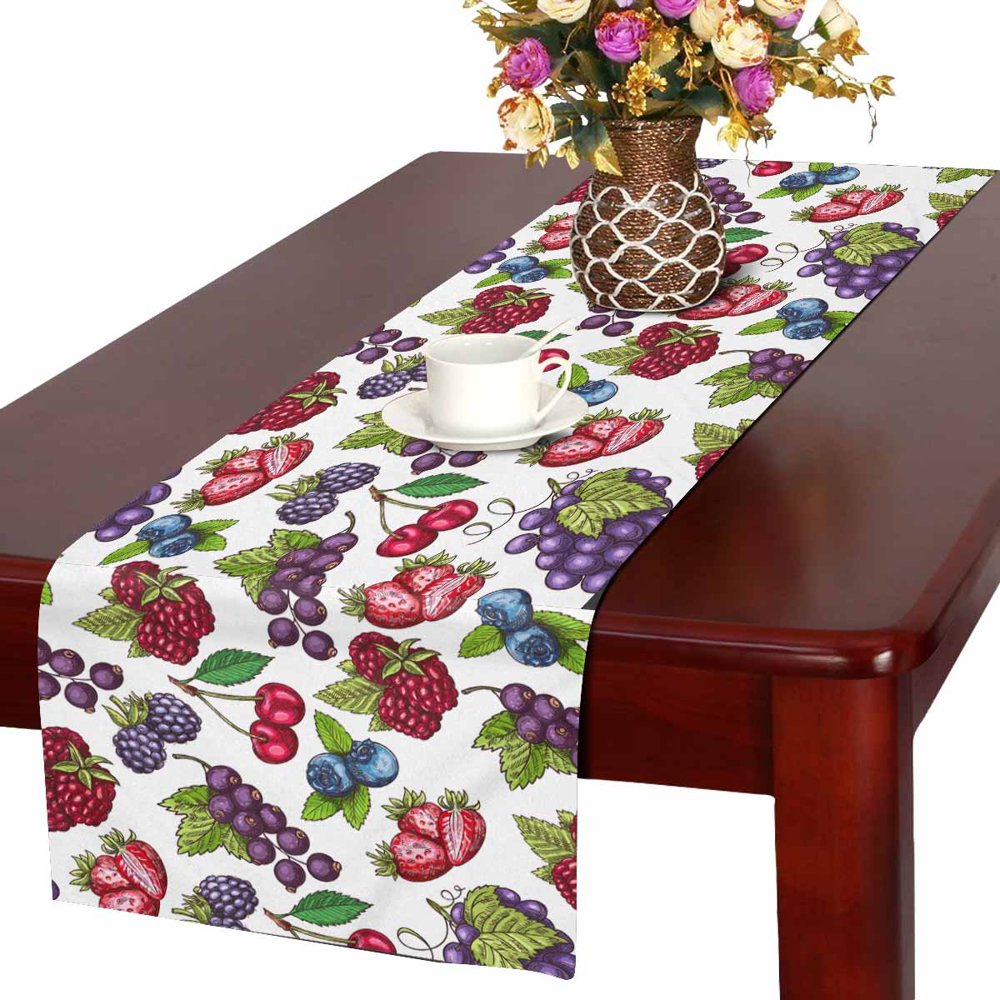 MKHERT Berry Pattern Table Runner, Summer Fruit Table Cloth Runner for