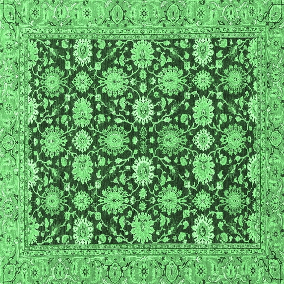 Ahgly Company Indoor Square Abstract Emerald Green Modern Area Rugs, 3' Square