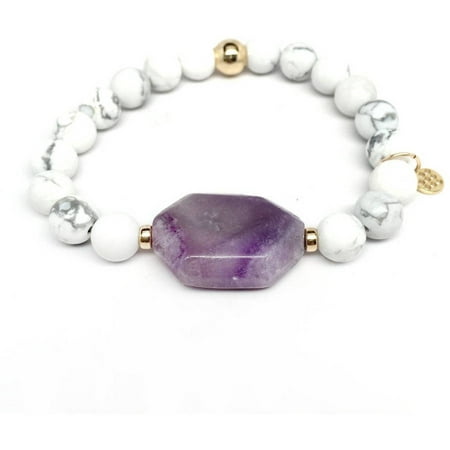 Julieta Jewelry White Howlite and Purple Rock Candy 14kt Gold over Sterling Silver Stretch Bracelet