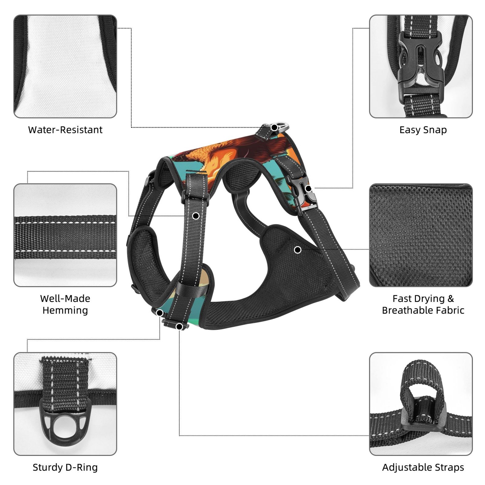 Naloa Cool Camel Oasis Vibes Dog Harness, Pet Harness Vest with Traction Rope, Dog Vest for Outdoor, Walking - {sizeName}-Medium