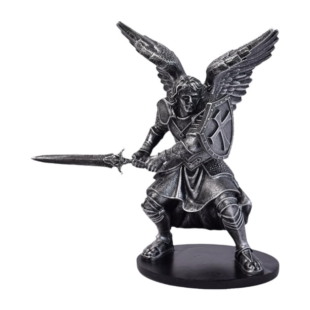 Figura decorativa de ángel guerrero para mesa, ideal para estanterías, escritorios y vitrinas. Plata