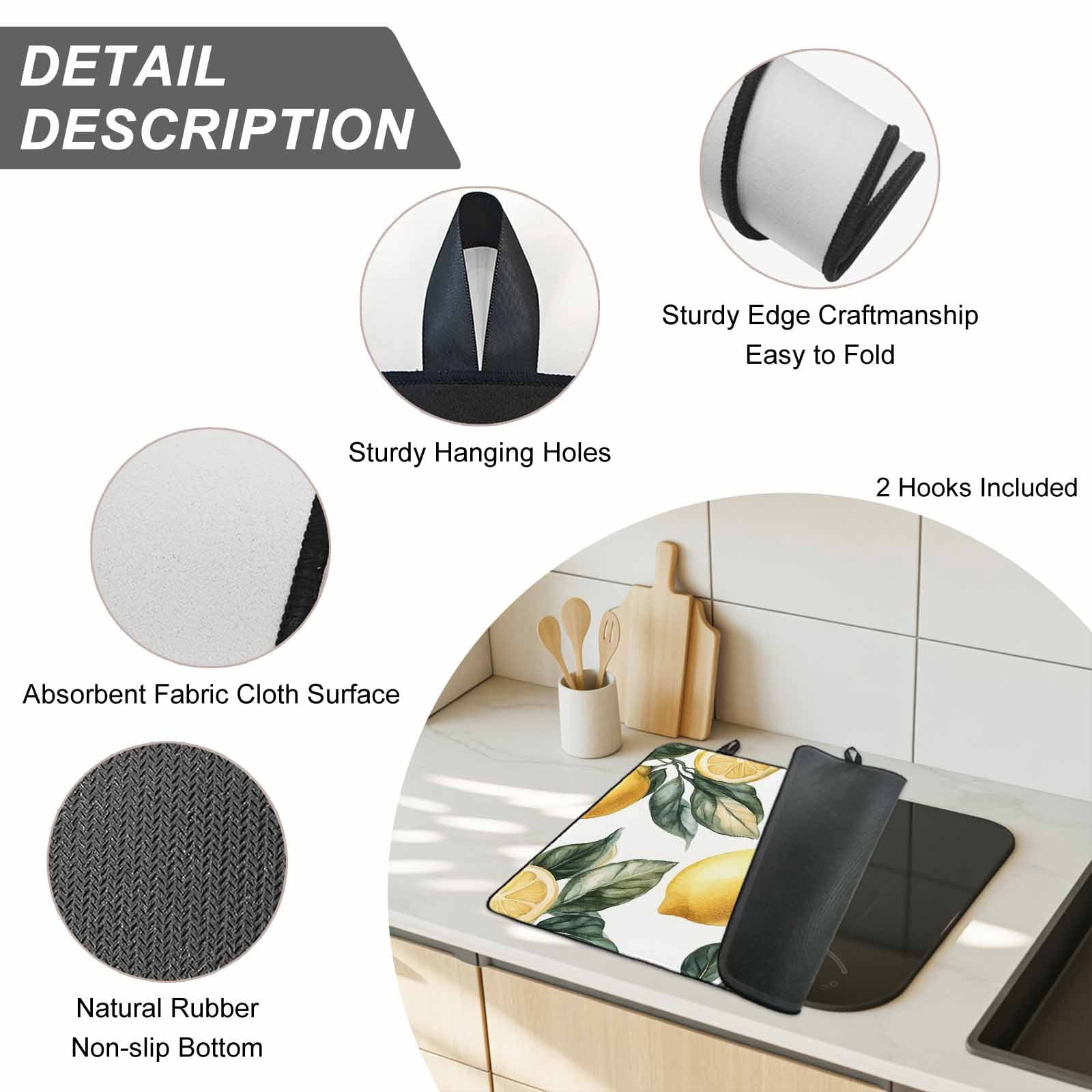Lemon Stove Top Cover for Electric Stove, Heat-proof & Non Slip Glass Top Stove Cover Protector, Summer Yellow Fruit Country Spring Leaf Plant Kitchen Flat Cooktop Rubber Mat 24x21 Inches