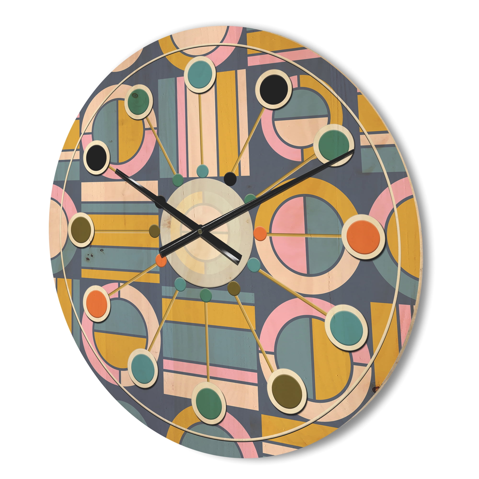 Designart 'Circular Design Retro Pattern I' Mid-Century Modern Wood Wall Clock