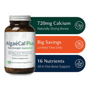AlgaeCal Plus Plant Based Calcium Supplement for Bone Health Vitamin D3 & K2, 120 Veggie Capsules