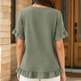thumbnail image 4 of ITSAME Womens Plus Size Blouses Flowy Ruffle Crew Neck Shirts Summer Loose Casual Tops Green Size 5XL, 4 of 5